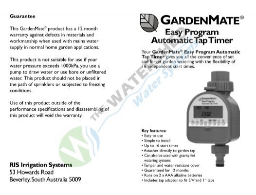 Garden mate two dial automatic tap timer manual pdf